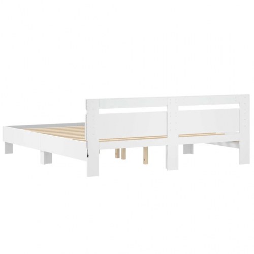 Sengestel med LED - hvid 193 x 203 cm i konstrueret træ
