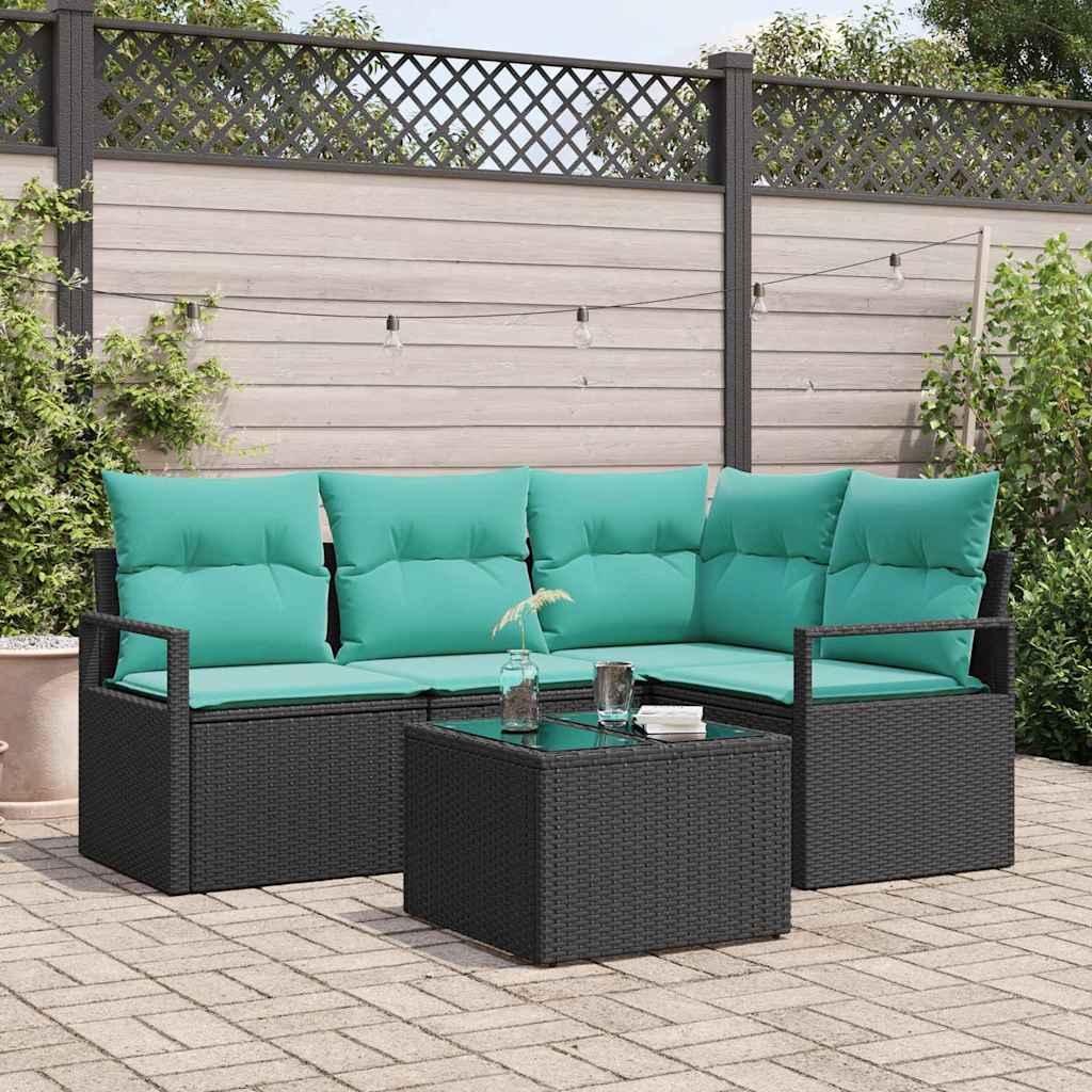 Sofa Sæt med pude 5 stk Sort polyrattan