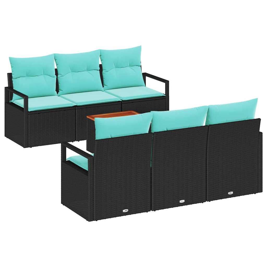 Havesofa Sæt med pude 7 stk Sort polyrattan