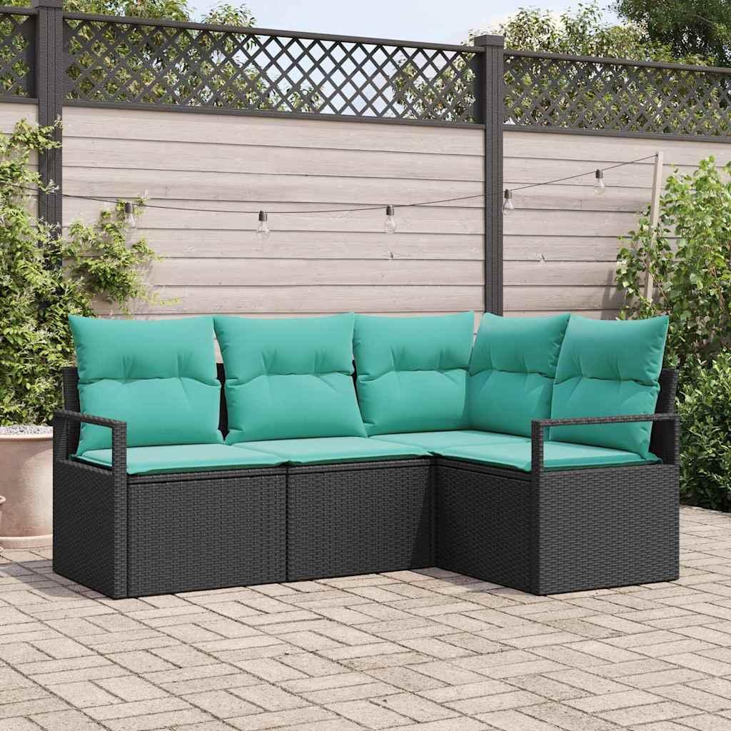 Sofa Sæt 4 stk Sort polyrattan