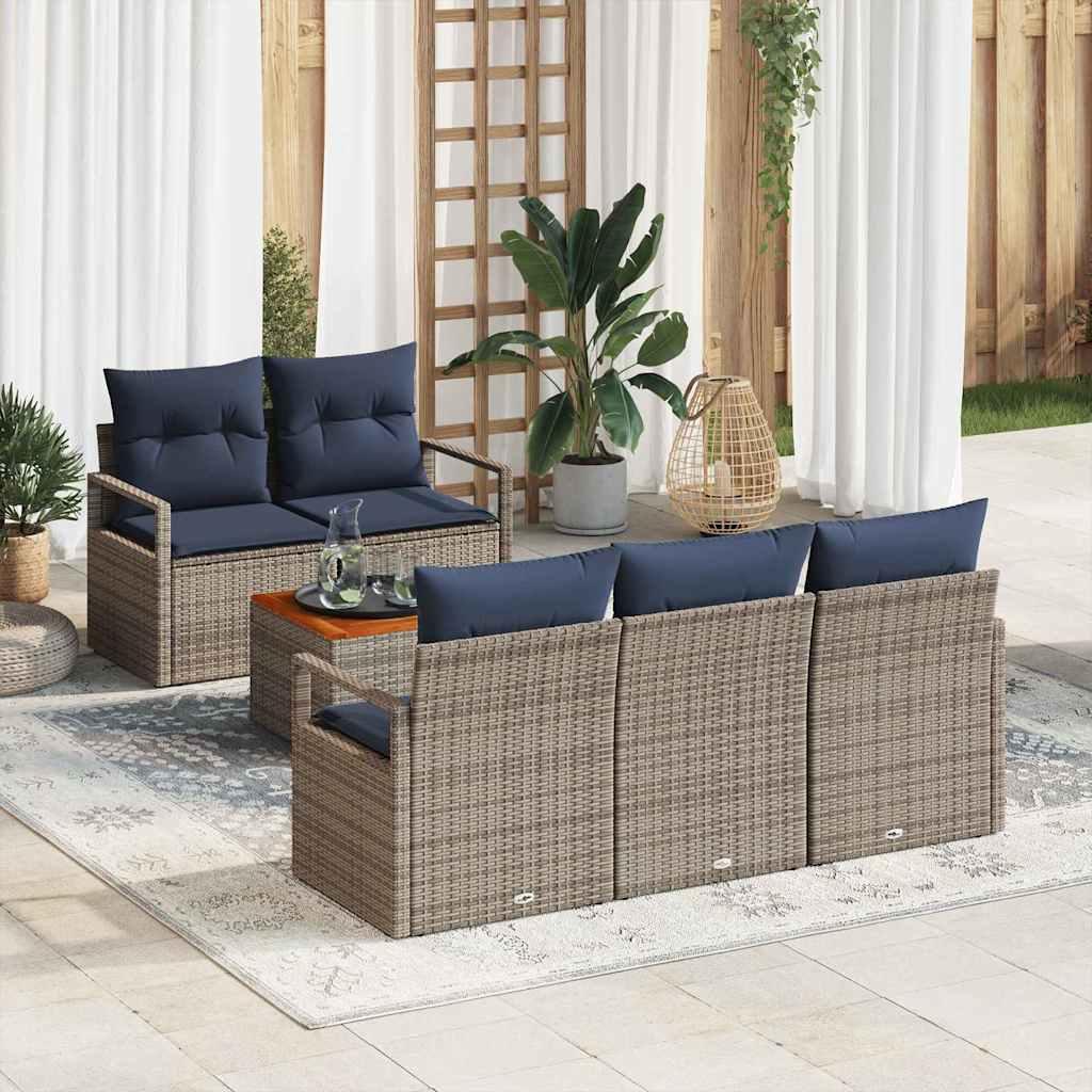 Havesofa Sæt med pude 6 stk Grå polyrattan