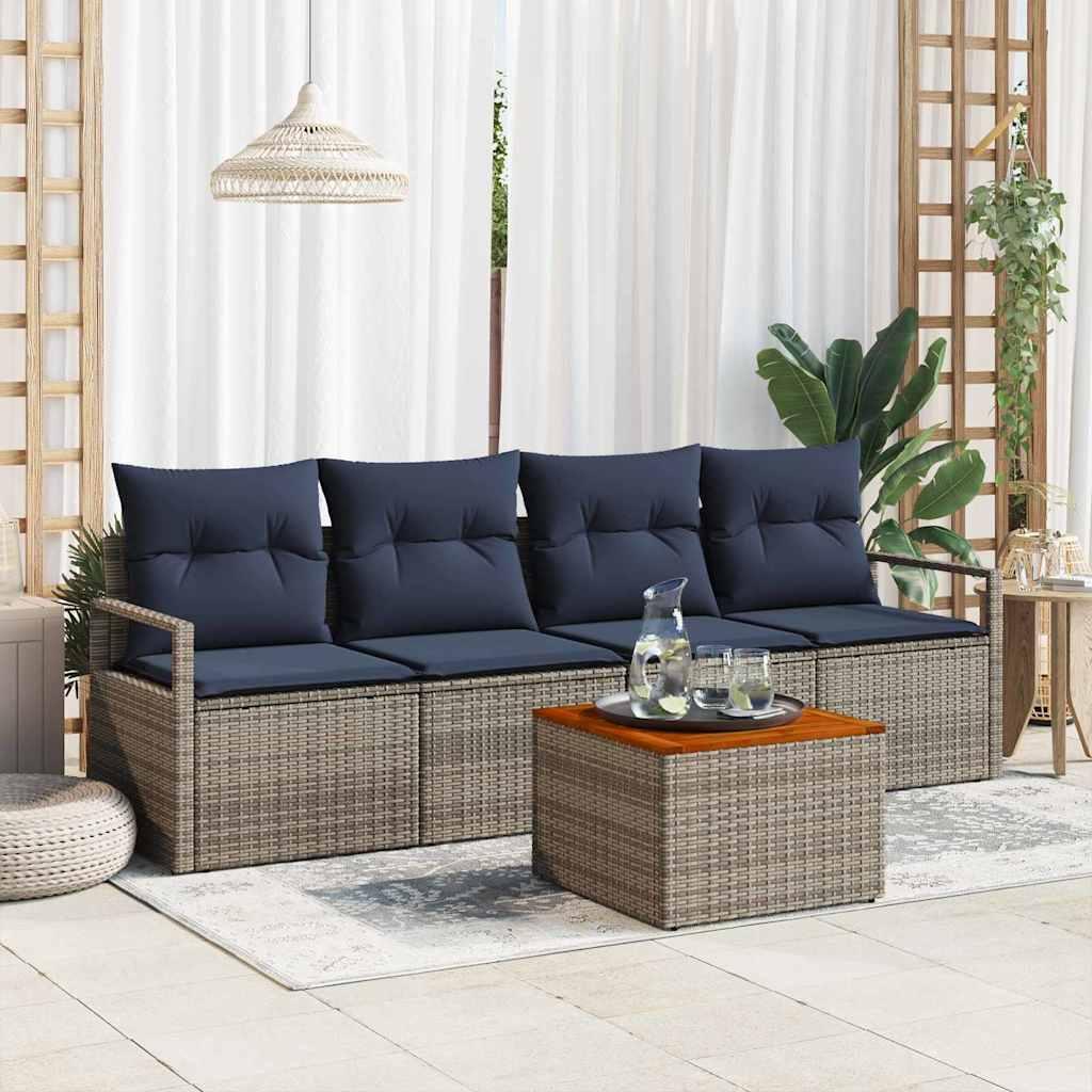Havesofa Sæt med pude 5 stk Grå polyrattan