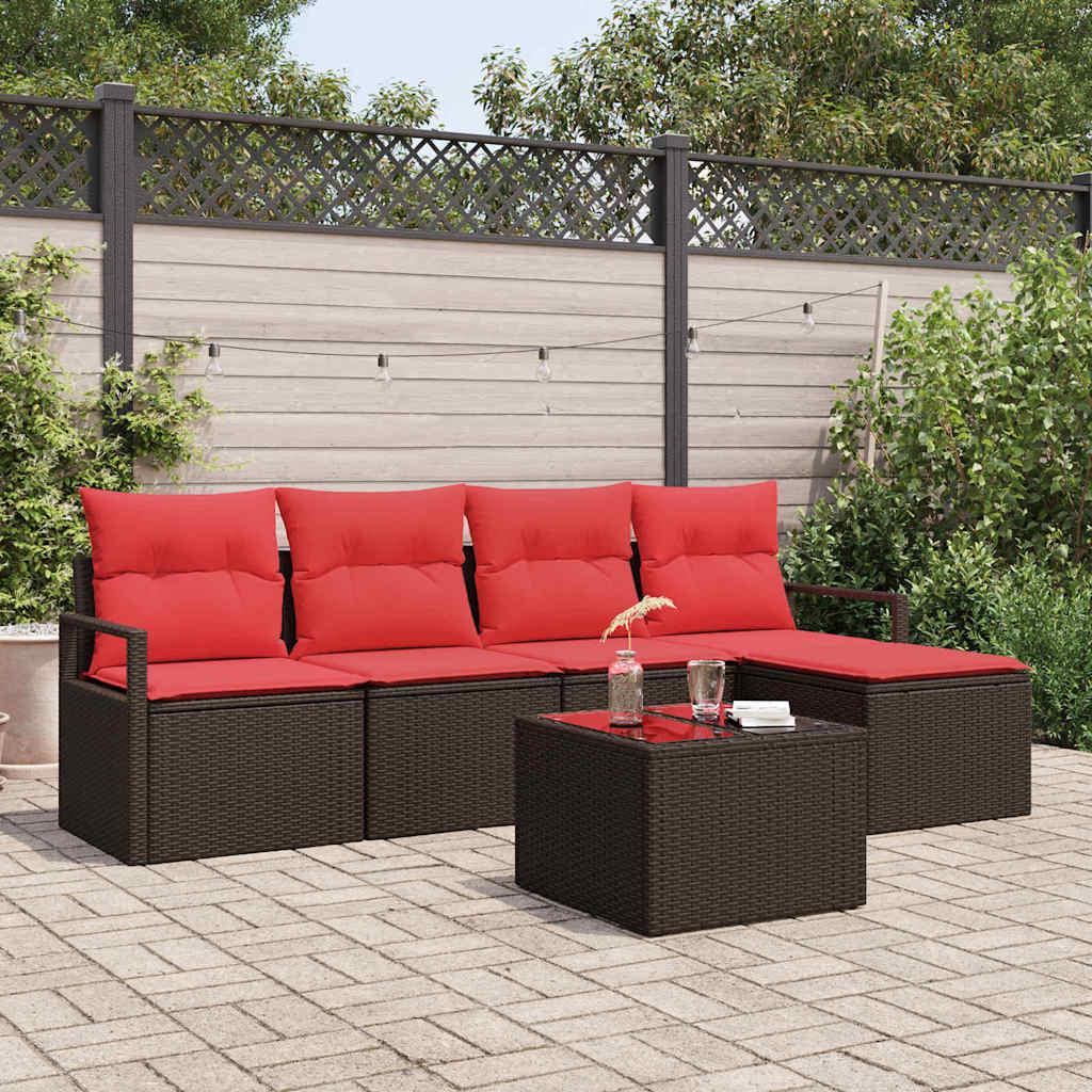 Sofa Sæt med pude 6 stk Brun polyrattan
