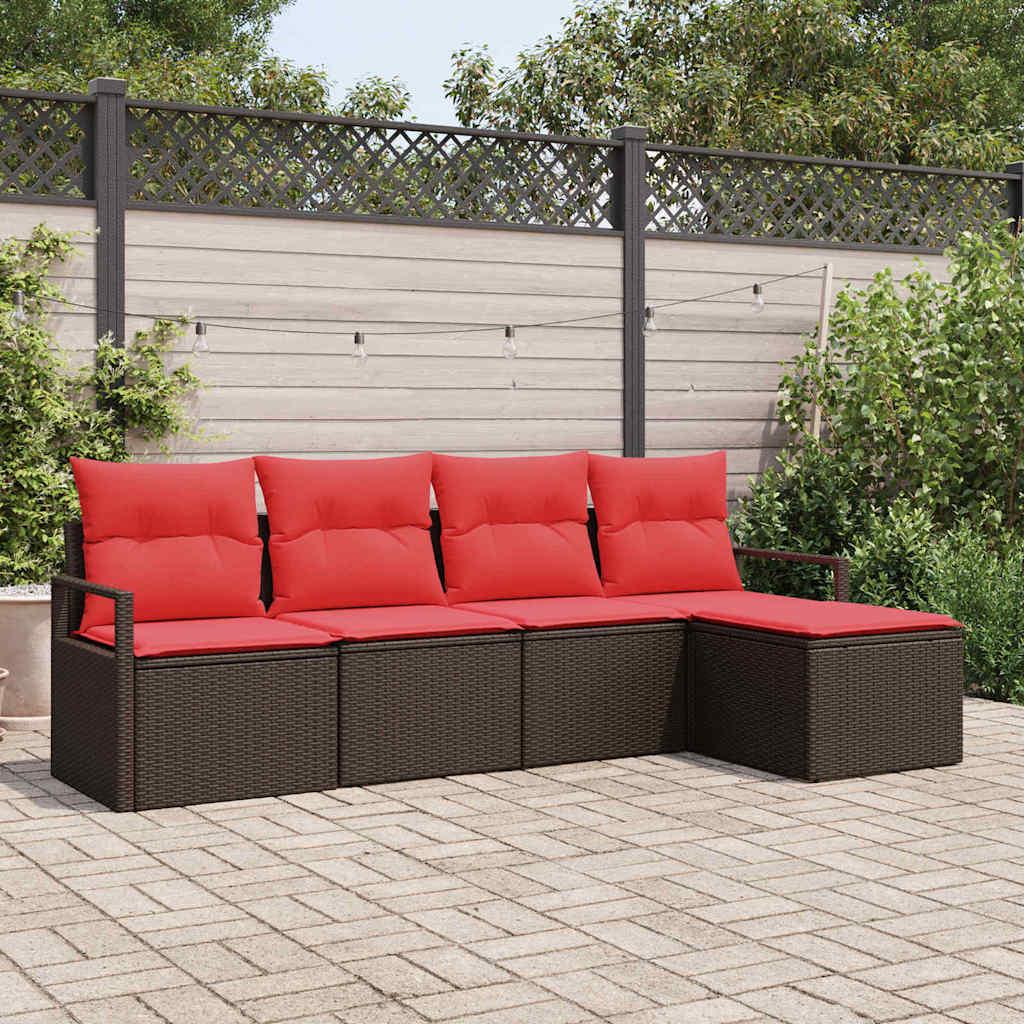 Sofa Sæt med pude 5 stk Brun polyrattan