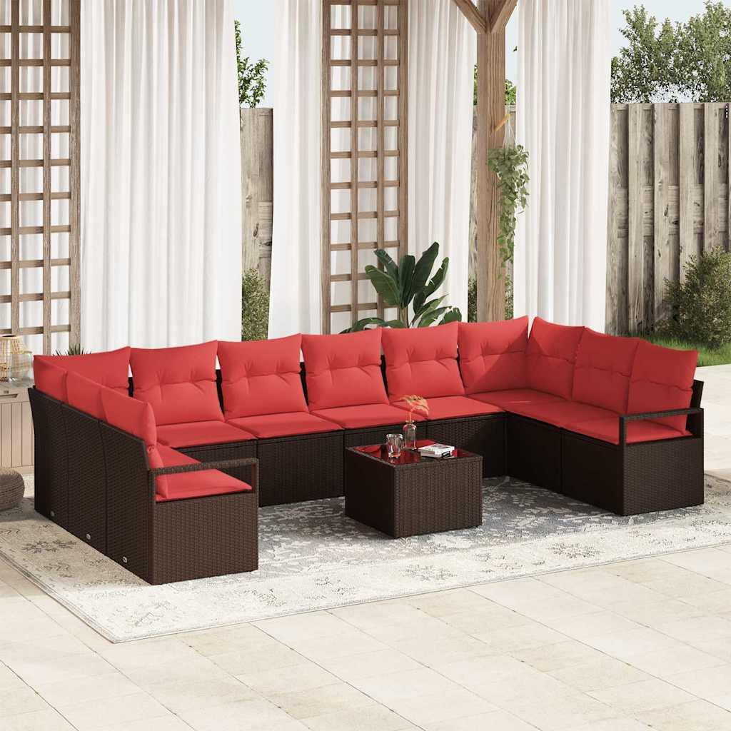 Sofa Sæt med pude 11 stk Brun polyrattan