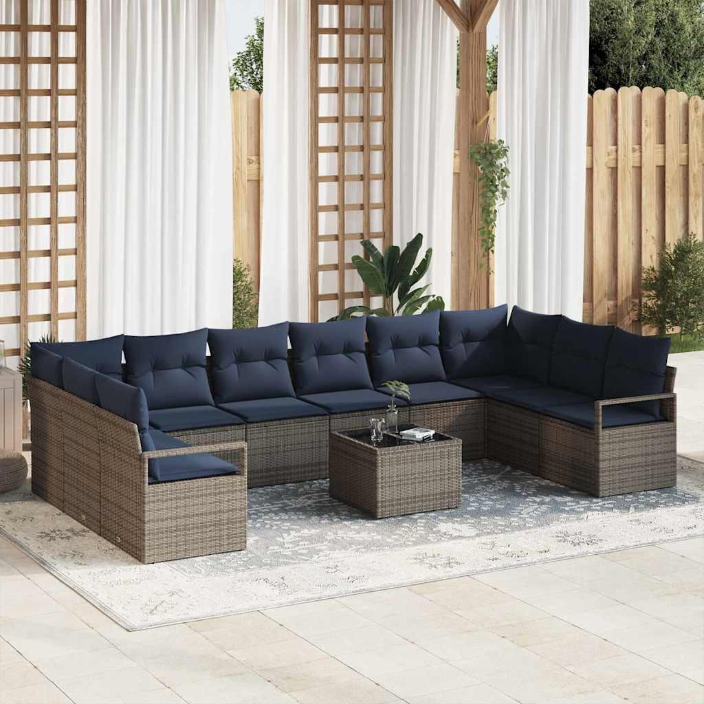 Sofa Sæt med pude 11 stk Grå polyrattan