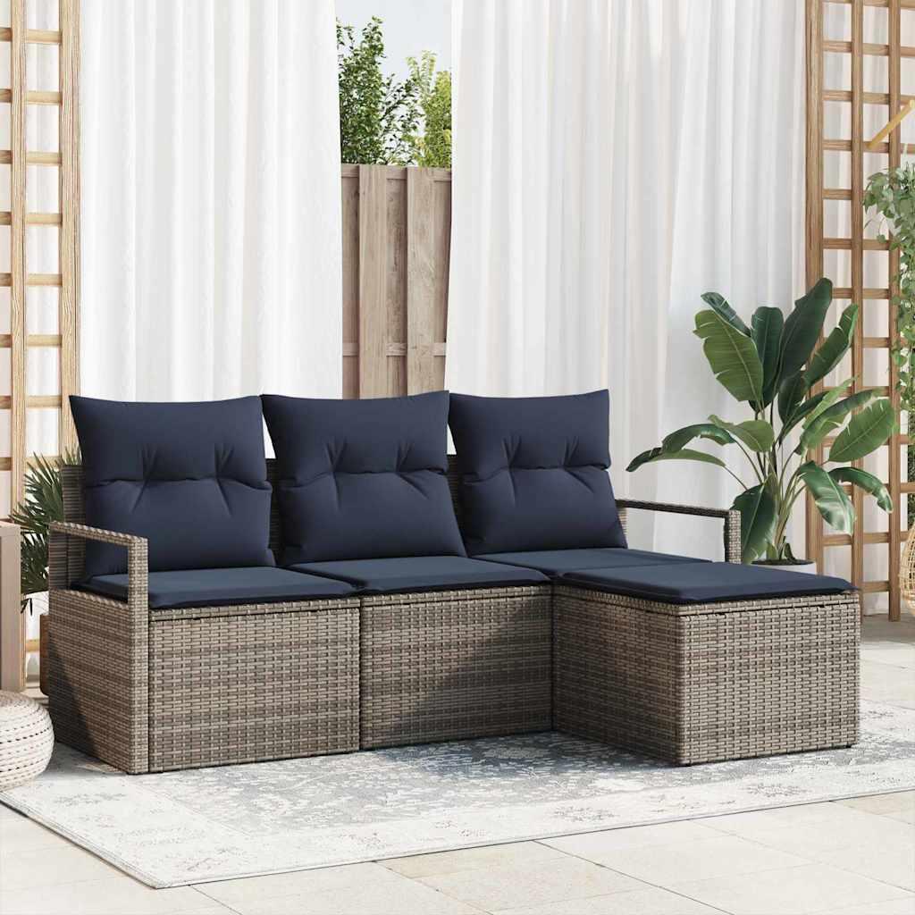 Sofa Sæt 4 stk Grå polyrattan