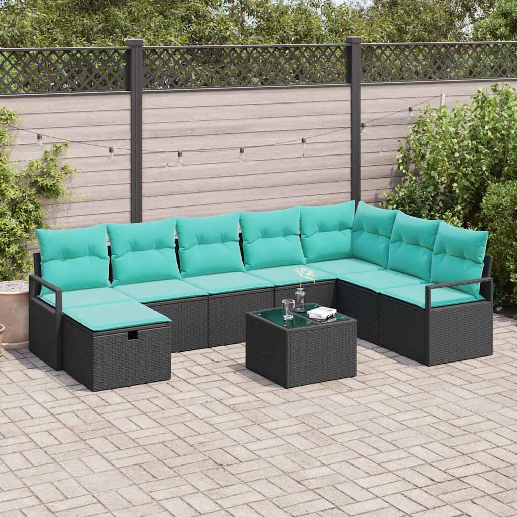Sofa Sæt med pude med opbevaring Sort polyrattan