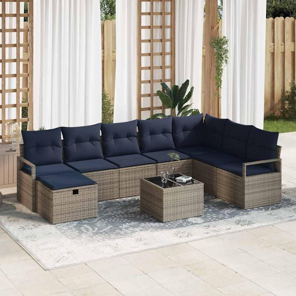 Sofa Sæt med pude med opbevaring Grå polyrattan