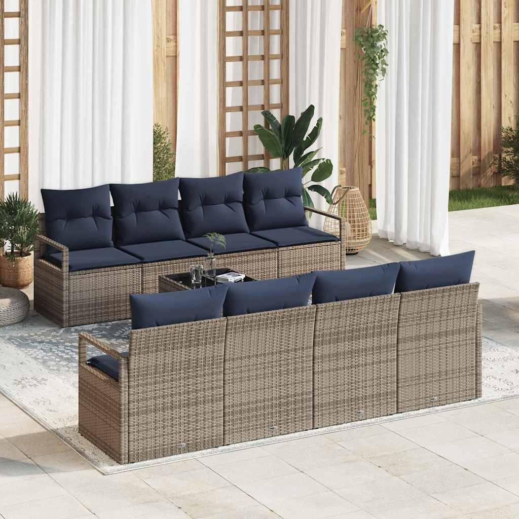 Sofa Sæt med pude 7 stk Grå og Blå polyrattan