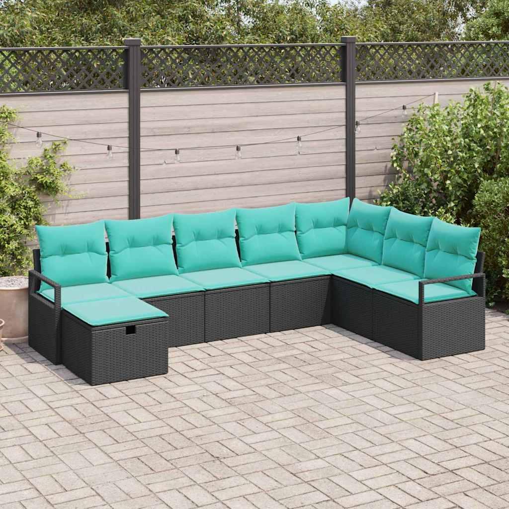 Sofa Sæt med pude med opbevaring 8 stk Sort polyrattan