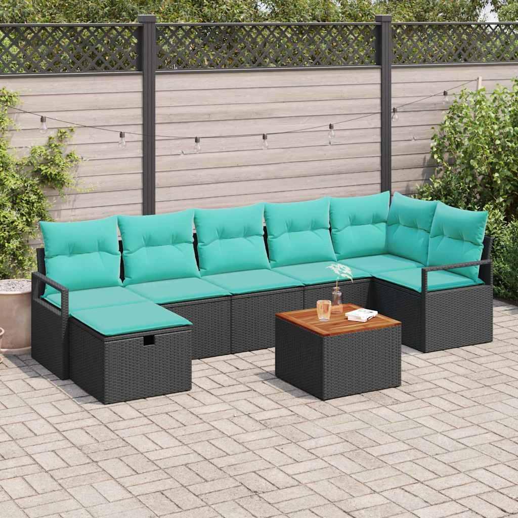Havesofa Sæt med pude med opbevaring 8 stk Sort polyrattan