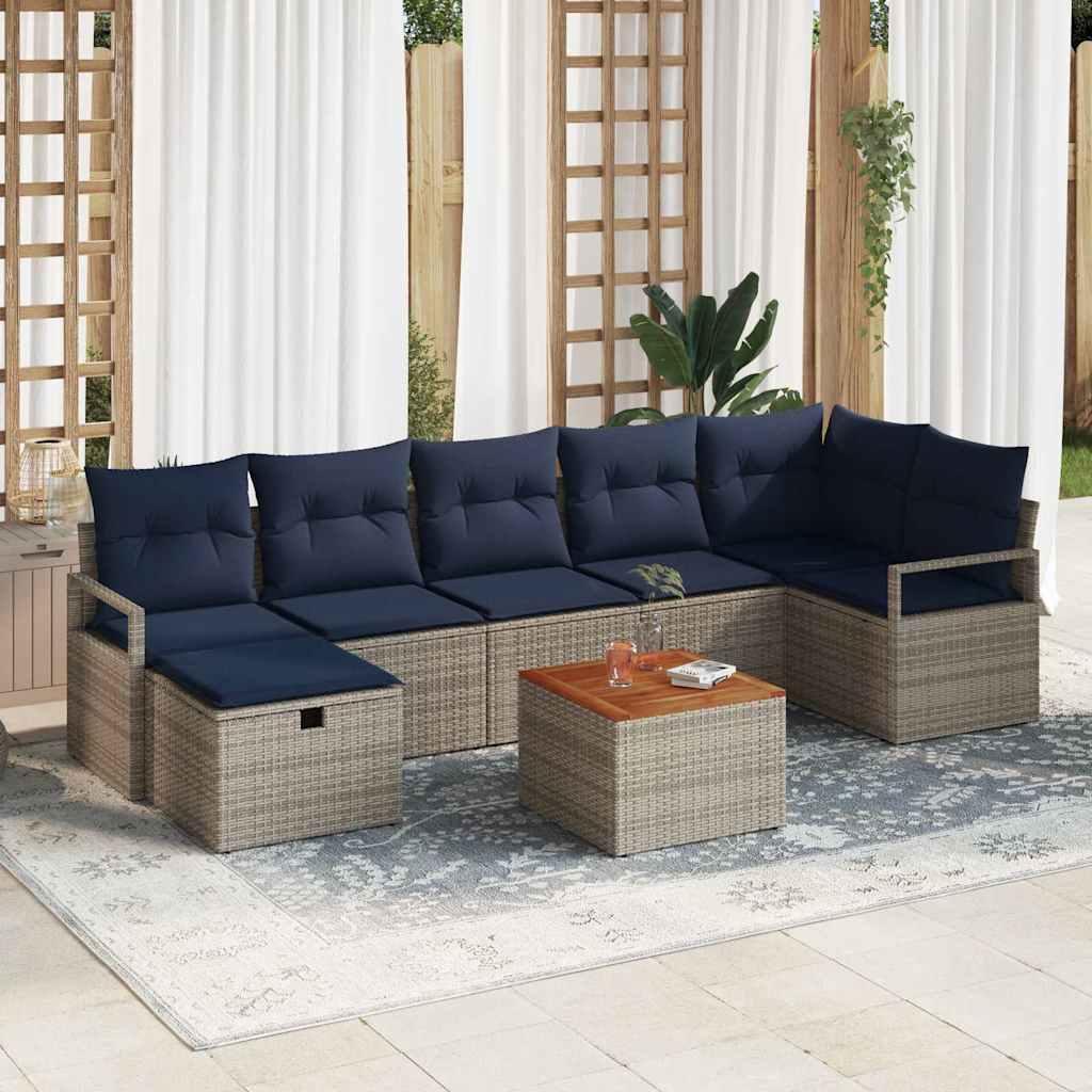 Havesofa-sæt i grå polyrattan med puder og opbevaring - 8 dele