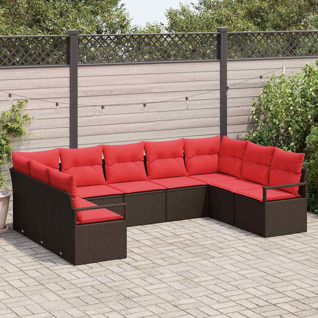 Sofa Sæt med pude 9 stk Brun polyrattan