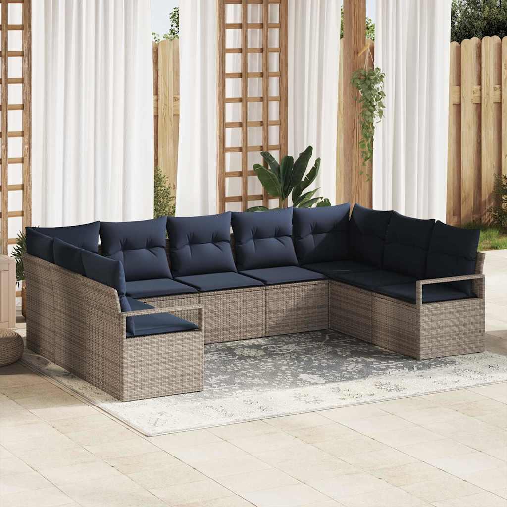 Sofa Sæt med pude 9 stk Grå polyrattan