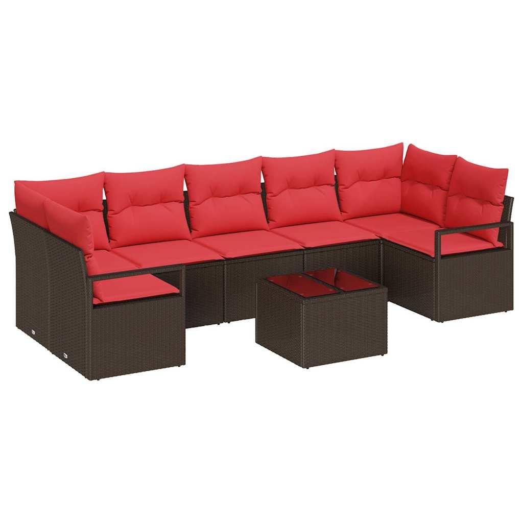 Sofa Sæt 8 stk Brun og Rød polyrattan