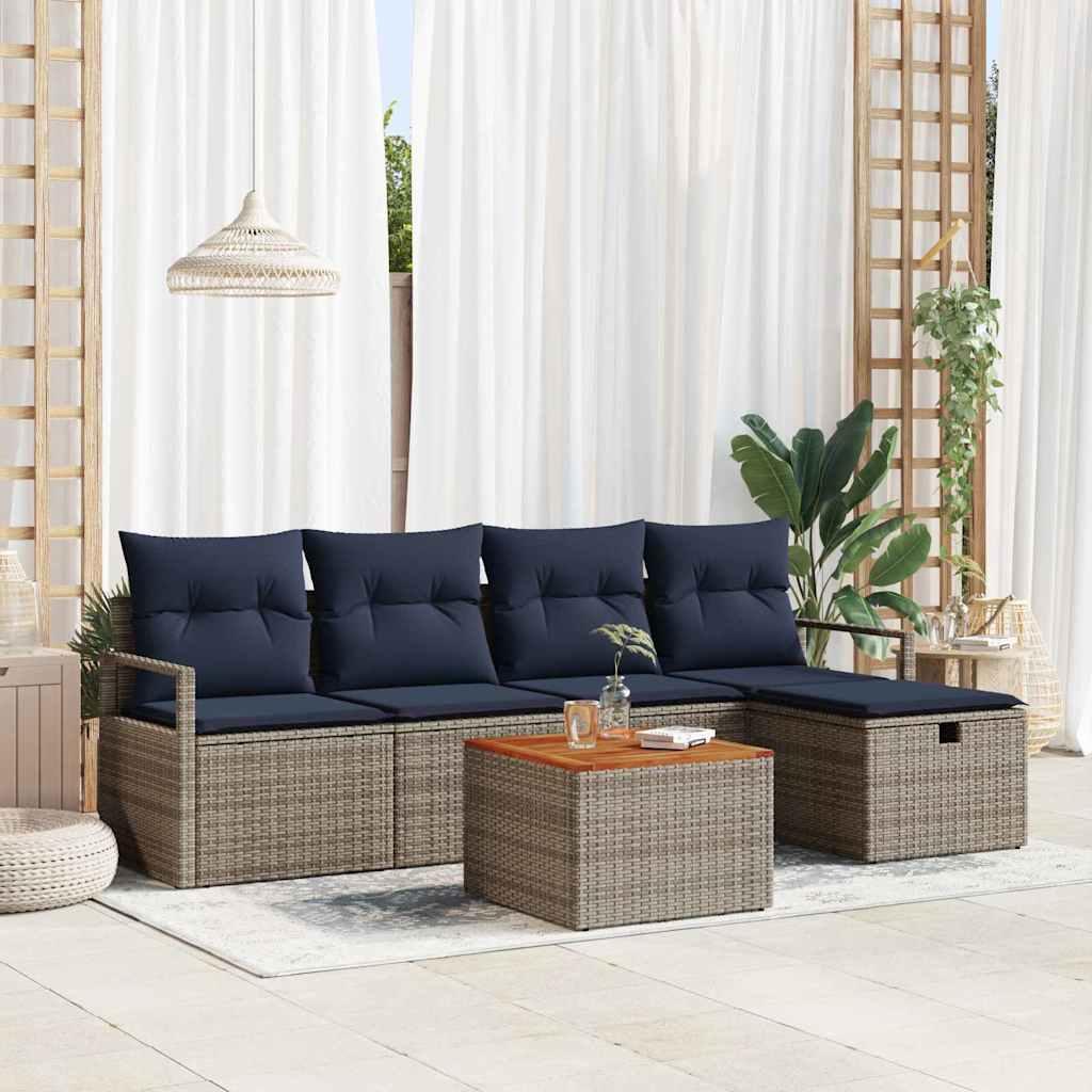 Havesofa Sæt med pude med opbevaring 6 stk Grå polyrattan