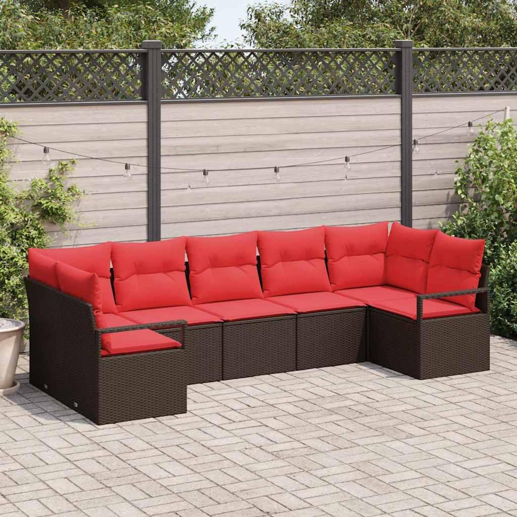 Sofa Sæt med pude 7 stk Brun polyrattan