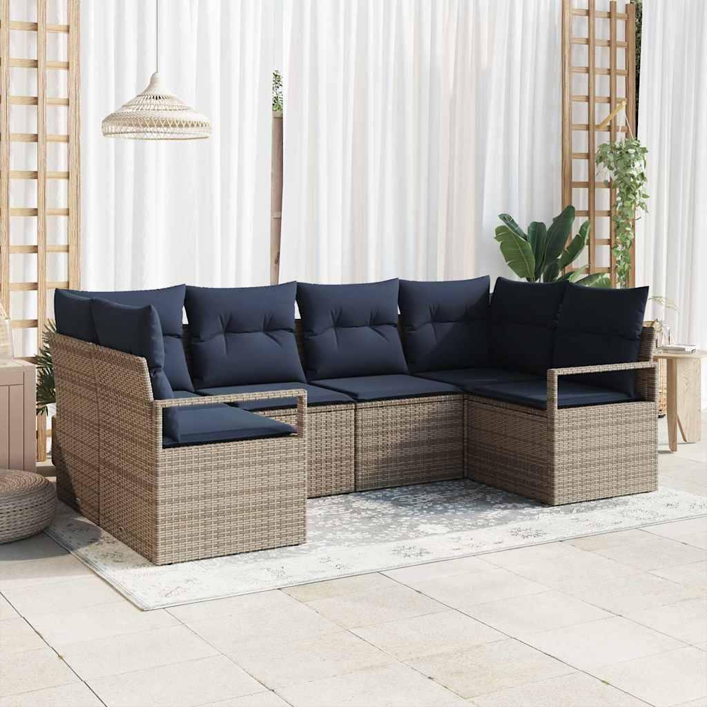 Sofa Sæt med pude 6 stk Grå Poly Rattan