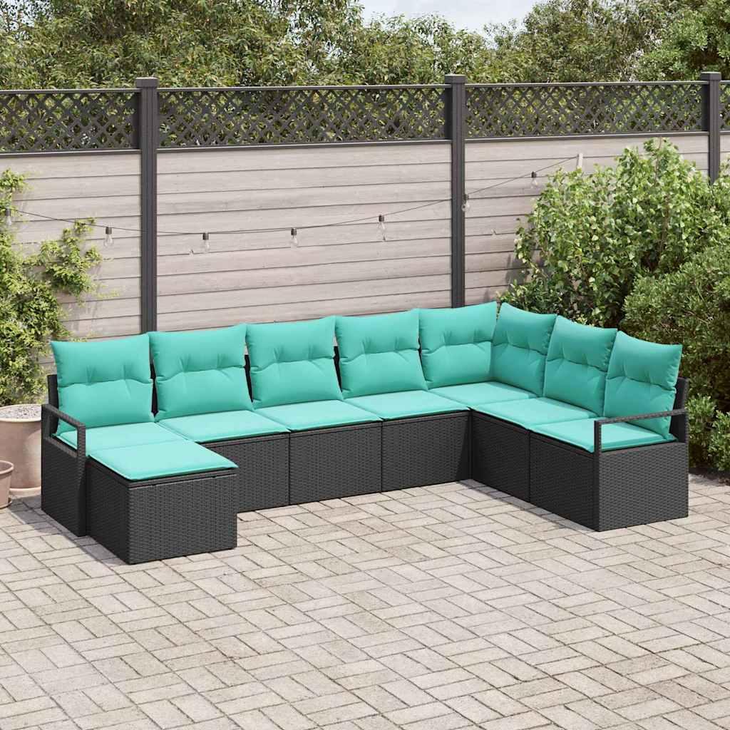 Sofa Sæt med pude 8 stk Sort polyrattan
