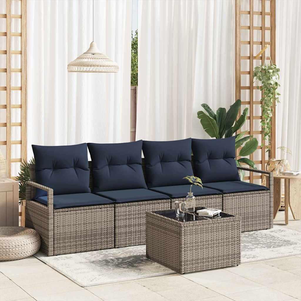 Sofa Sæt 5 stk Grå og Blå polyrattan