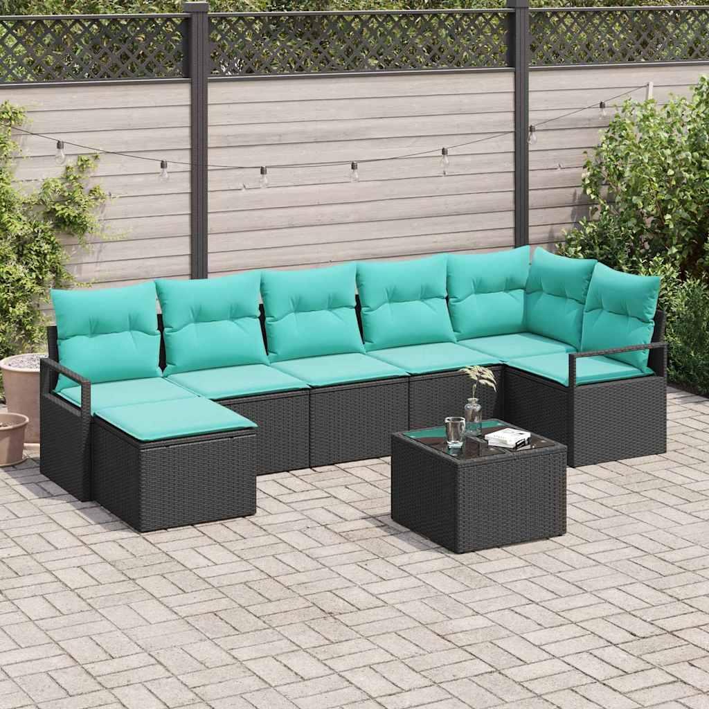 Sofa Sæt med pude 8 stk Sort polyrattan