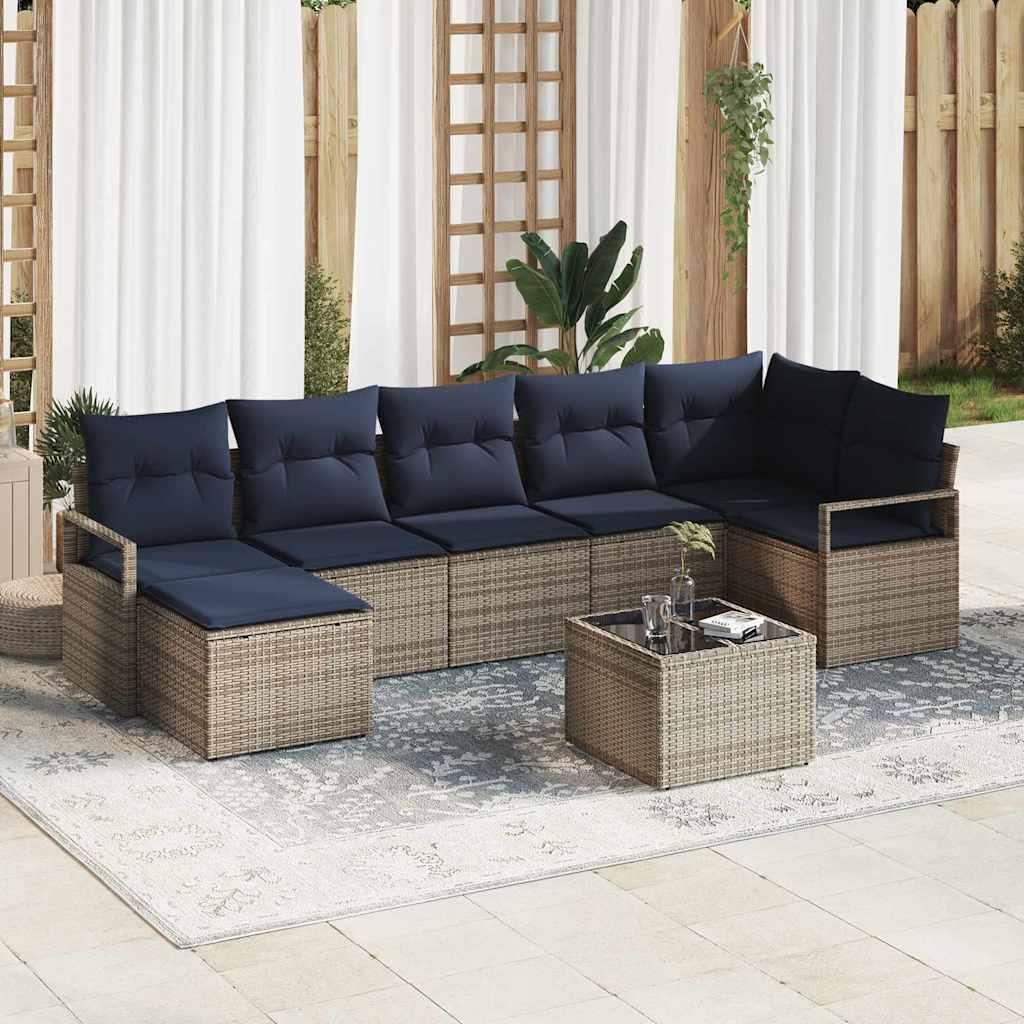 Sofa Sæt med pude 8 stk Grå polyrattan