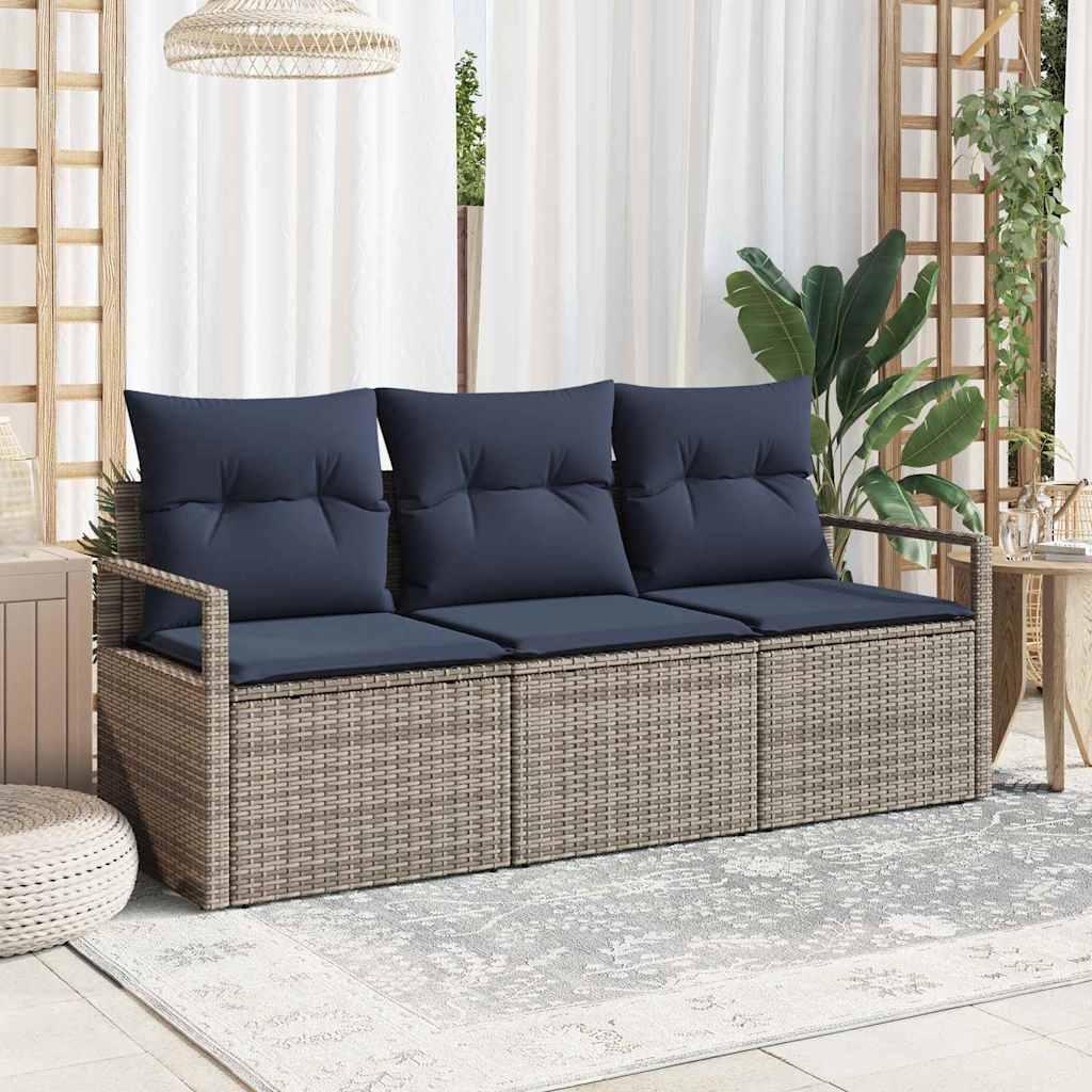 Sofa sæt i grå polyrattan - modulær 3-personers med puder