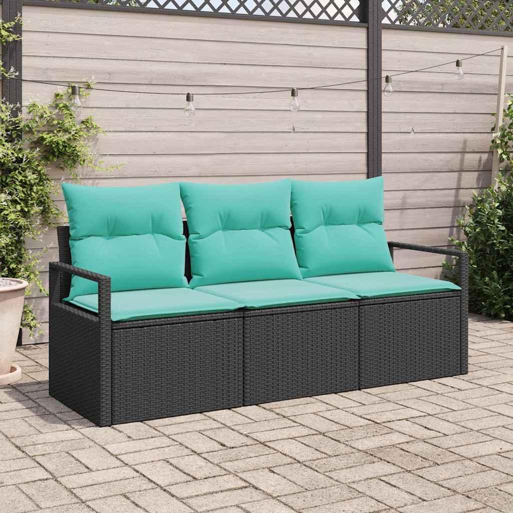 Sofa sæt i sort polyrattan - modulær 3-personers til terrasse og have