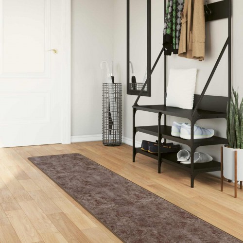 Løber-tæppe i grå velour - 50 × 300 cm, polyester med skridsikker PVC-bagside