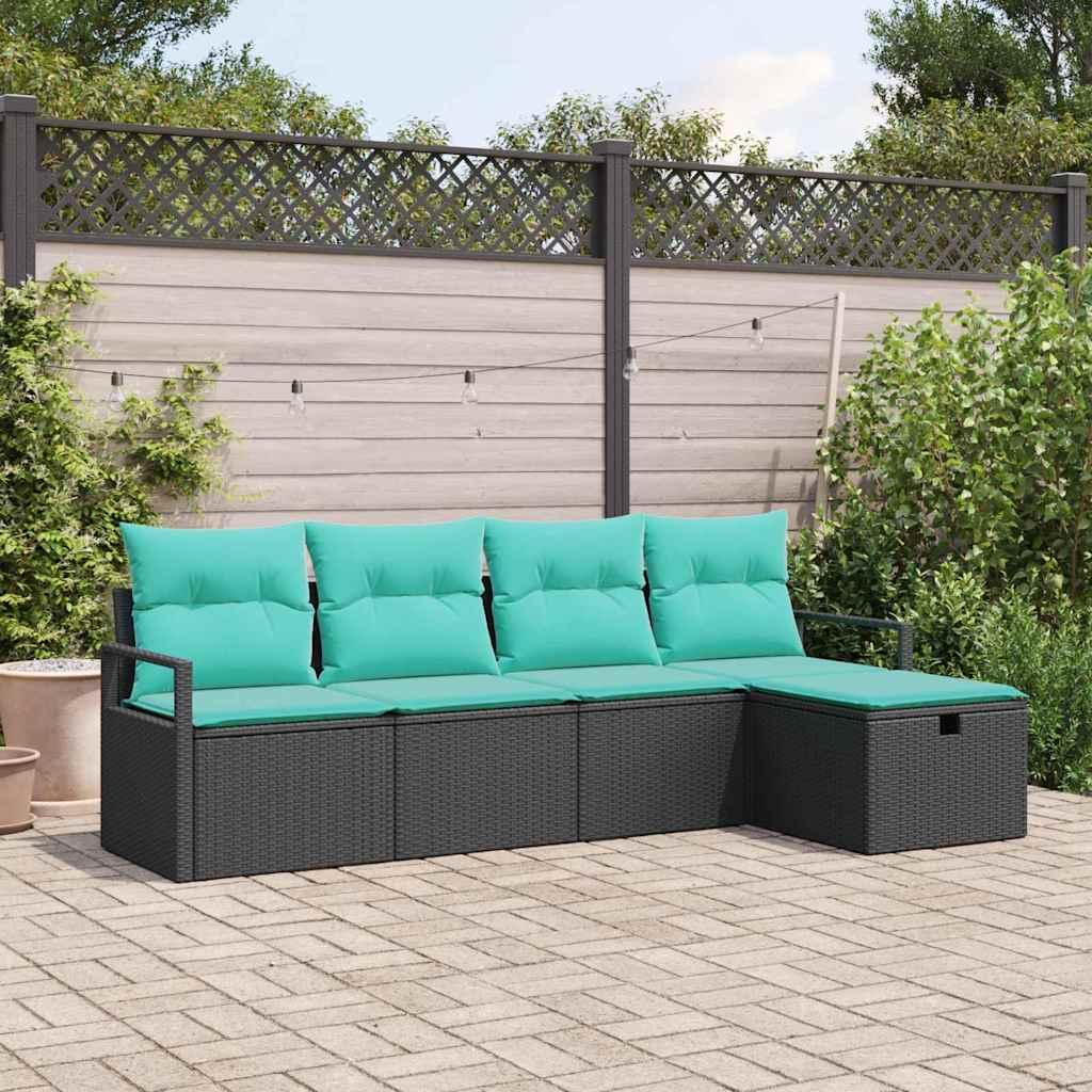 Sofa Sæt med pude 5 stk Sort og turkis polyrattan