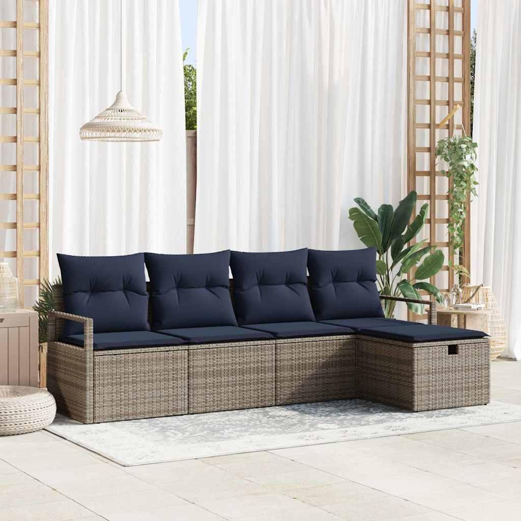 Sofa Sæt med pude 5 stk Grå og Marineblå polyrattan