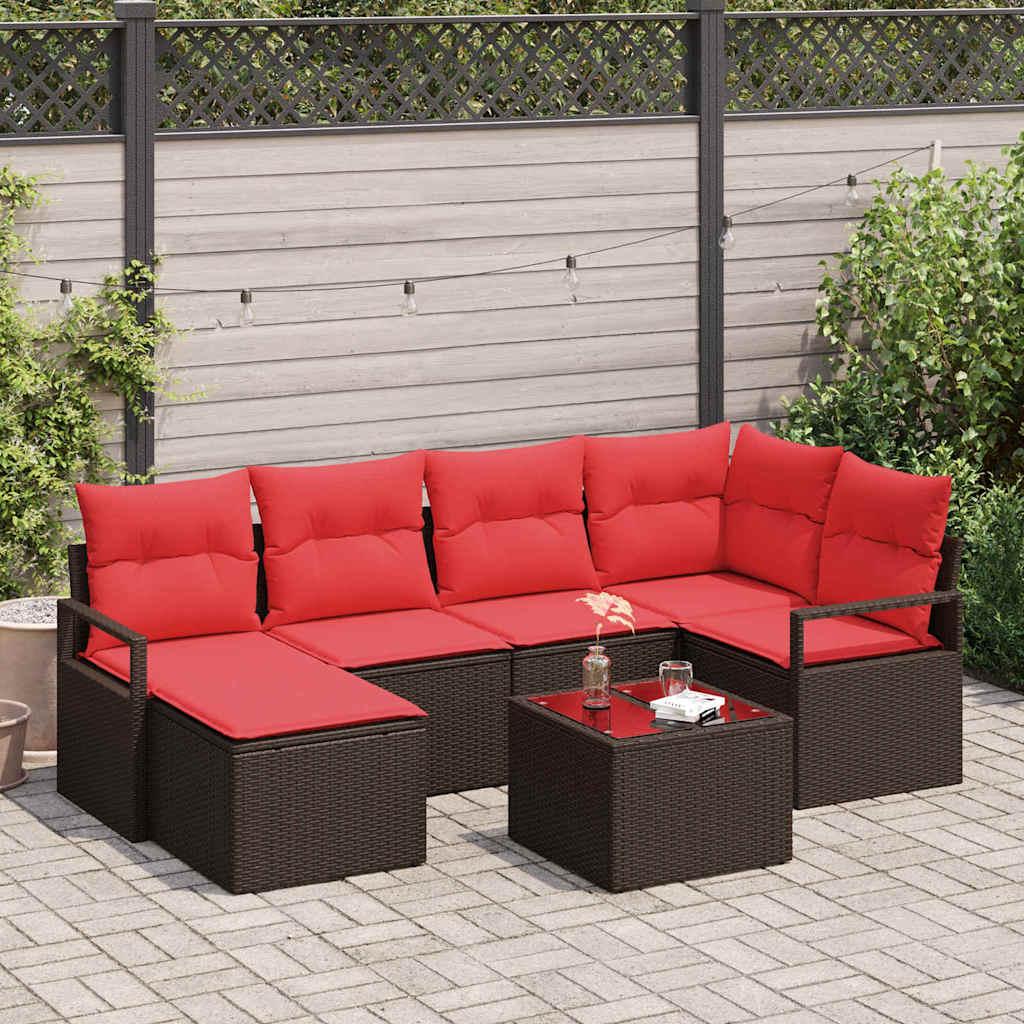 Sofa sæt i brun polyrattan - 7 dele, modulært loungesæt
