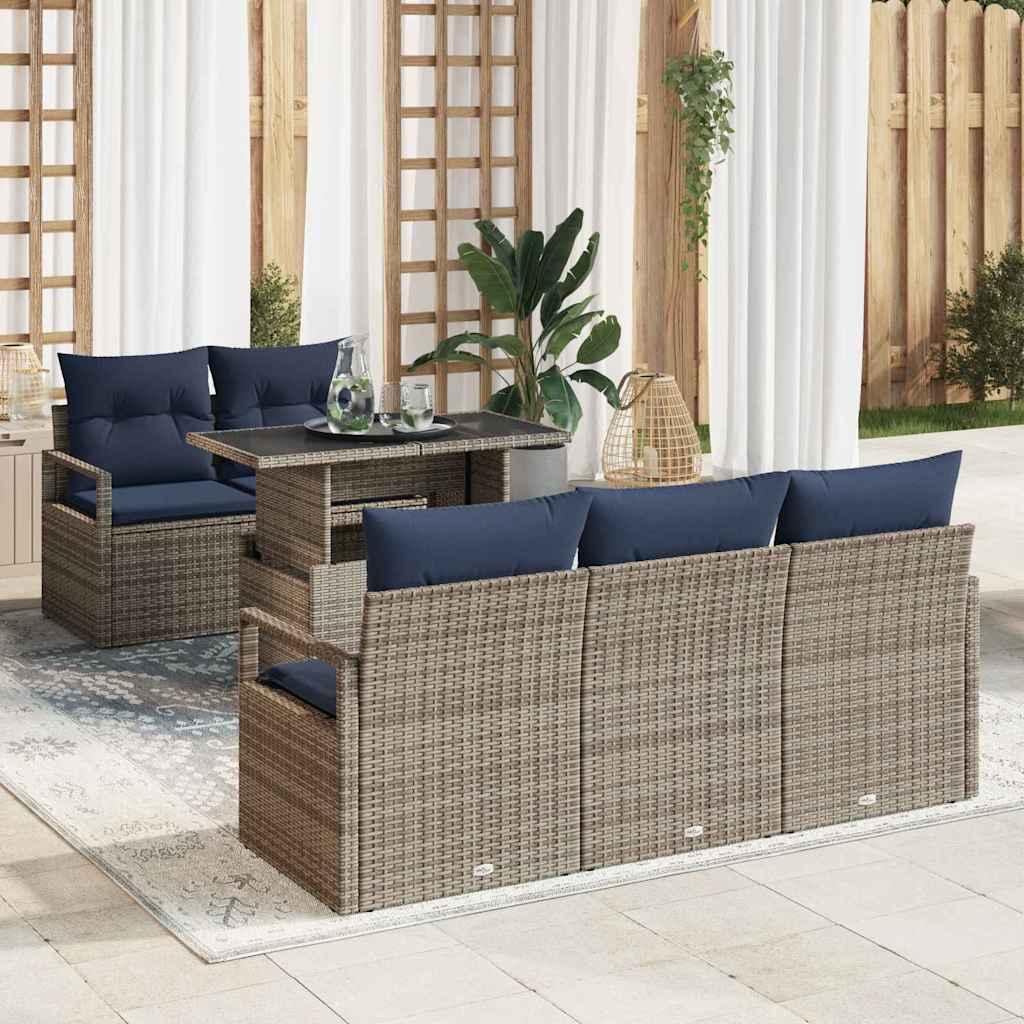 Havesofa Sæt med opbevaring med pude 6 stk Grå polyrattan