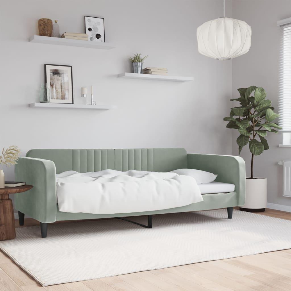 Daybed 100x190 cm velour lysegrå