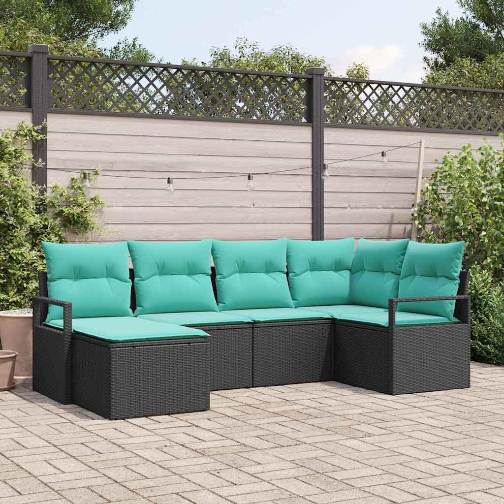 Sofa Sæt med pude 6 stk Sort polyrattan