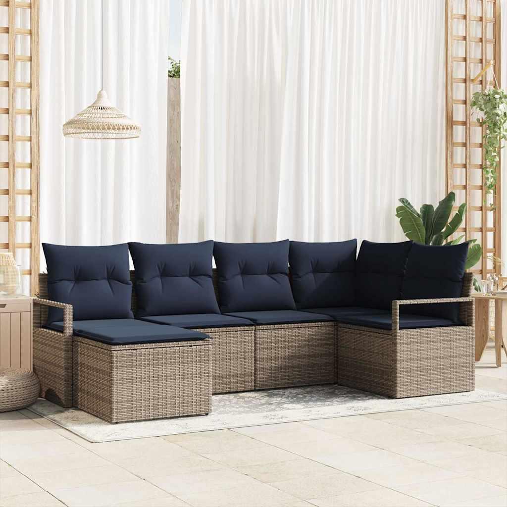 Sofa Sæt med pude 6 stk Grå polyrattan