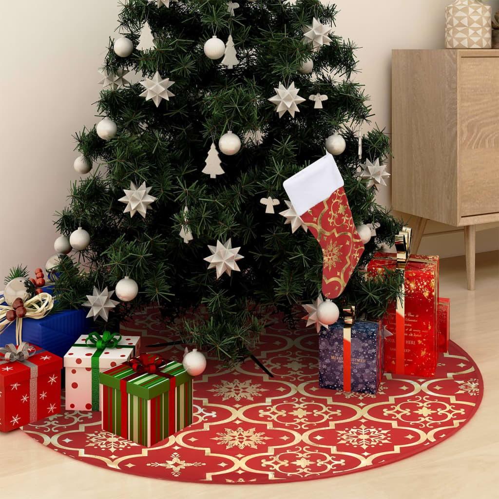 Luksuriøs skjuler til juletræsfod med julesok 90 cm stof rød