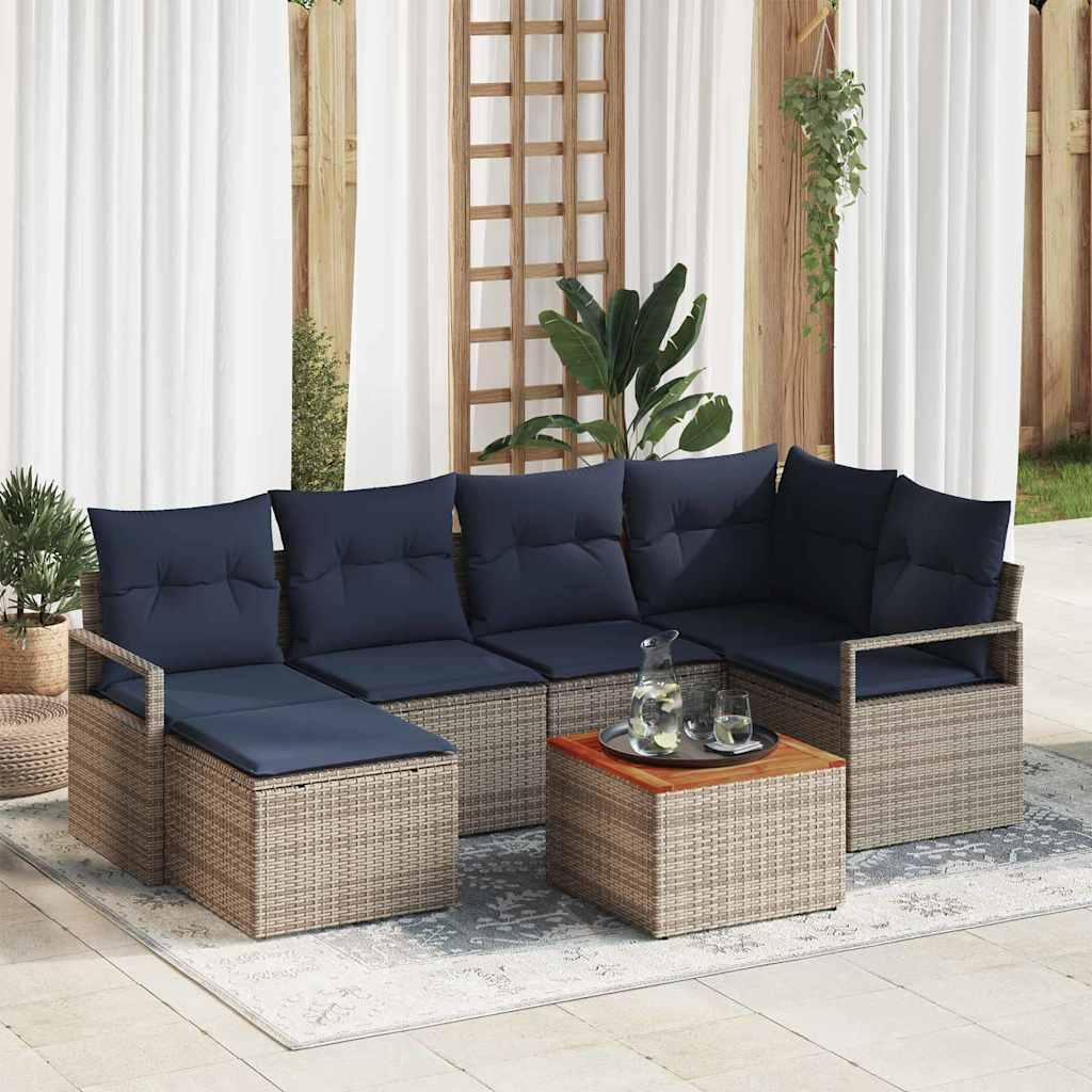 Havesofa Sæt med pude 7 stk Grå polyrattan
