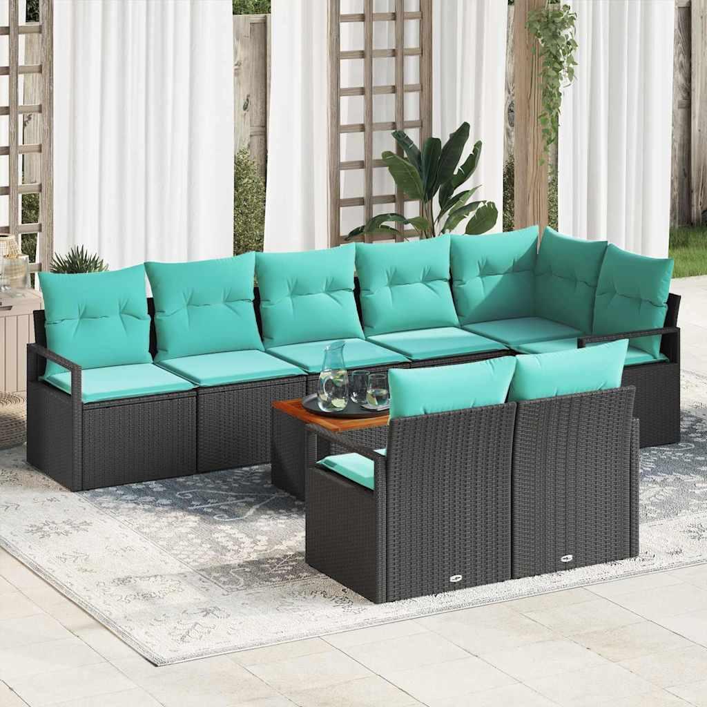 Havesofa Sæt med pude 9 stk Sort polyrattan
