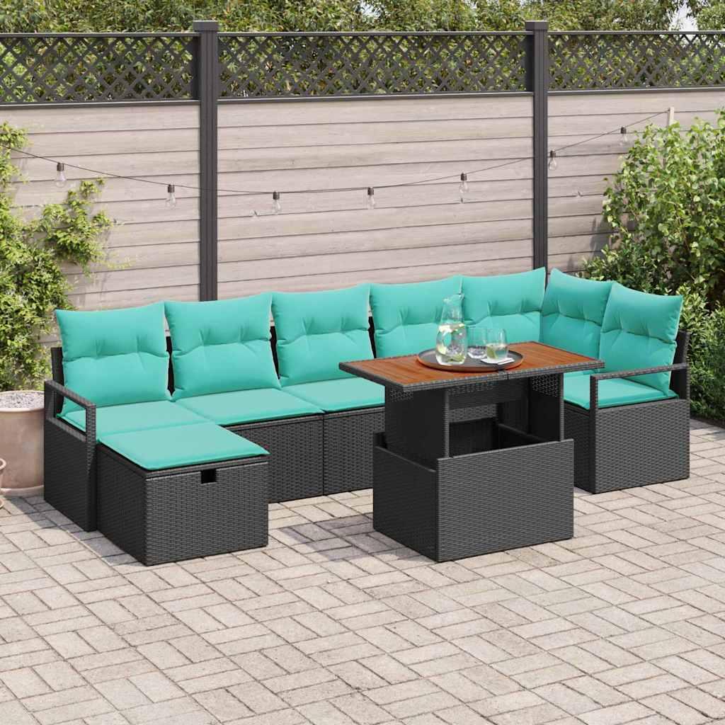Havesofa Sæt med pude med opbevaring 8 stk Sort polyrattan