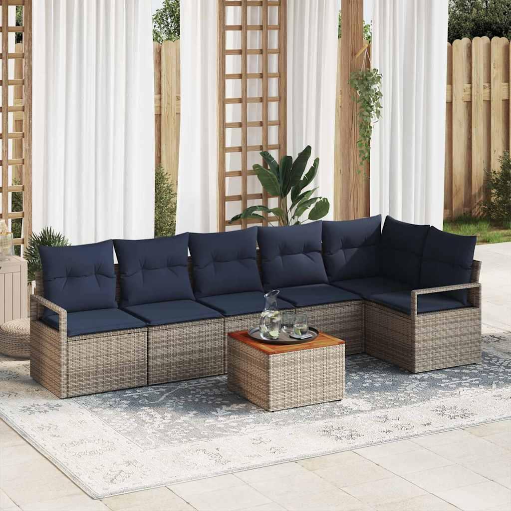 Havesofa Sæt med pude 7 stk Grå polyrattan