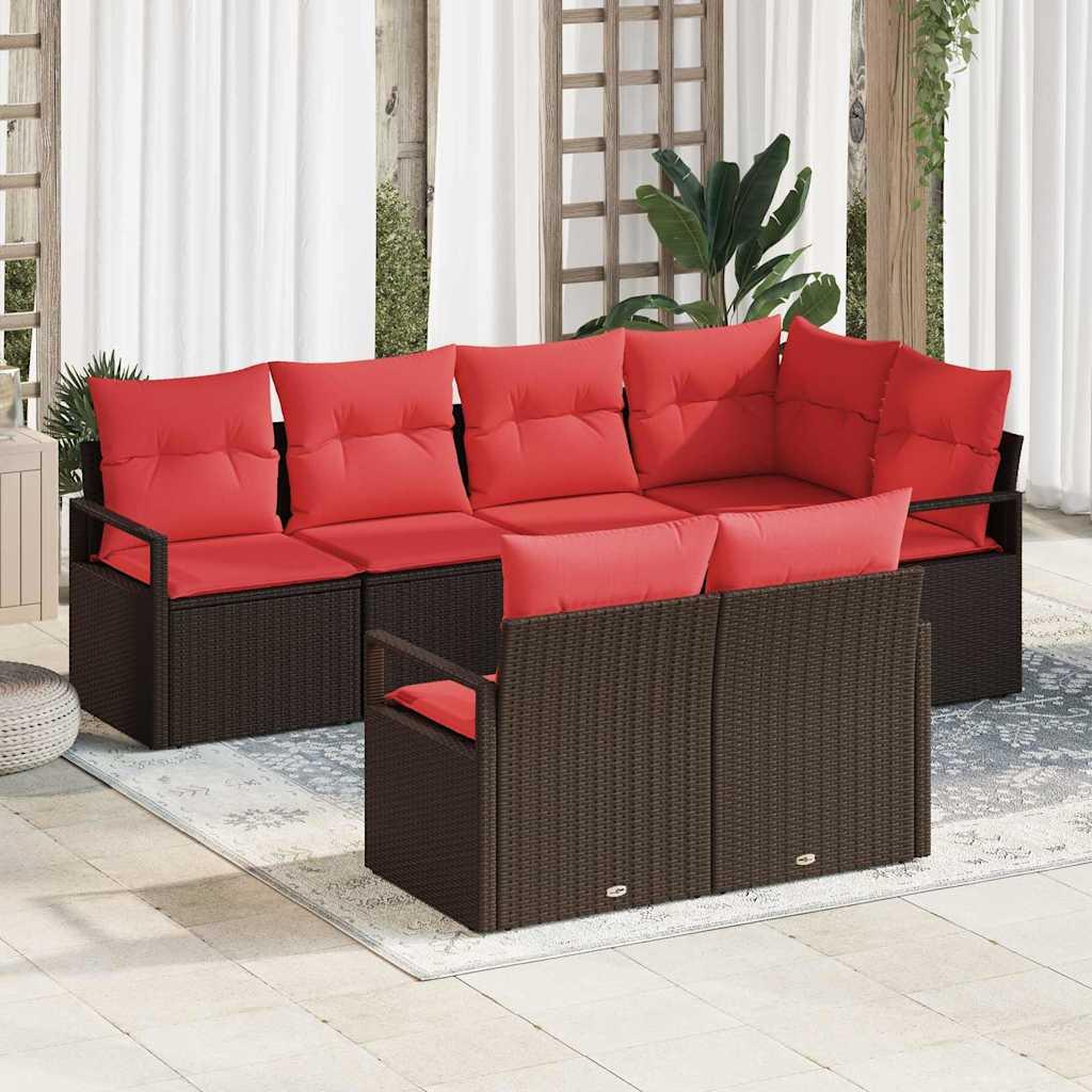 Sofa sæt i brun polyrattan - modulært loungesæt, 7 pladser