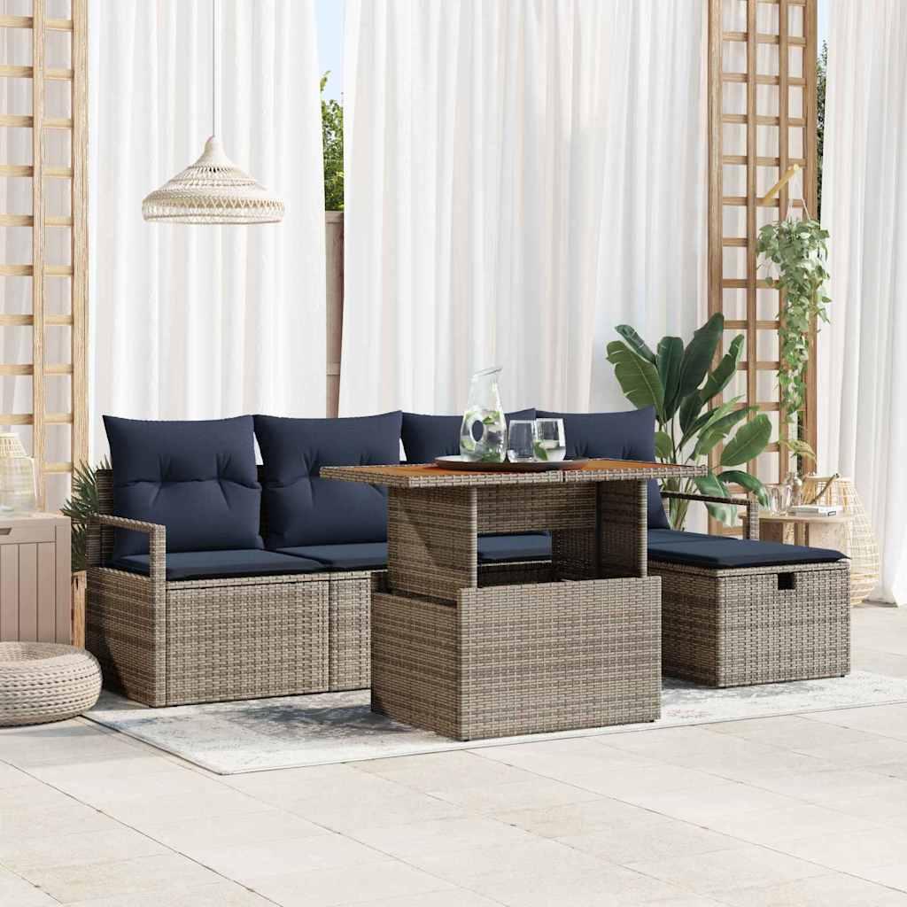 Havesofa Sæt med pude med opbevaring 6 stk Grå polyrattan