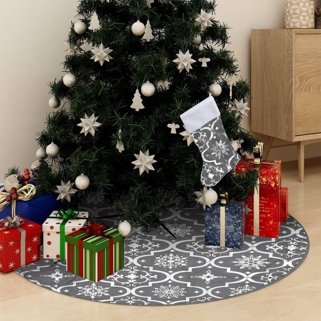 Luksuriøs skjuler til juletræsfod med julesok 122 cm stof grå