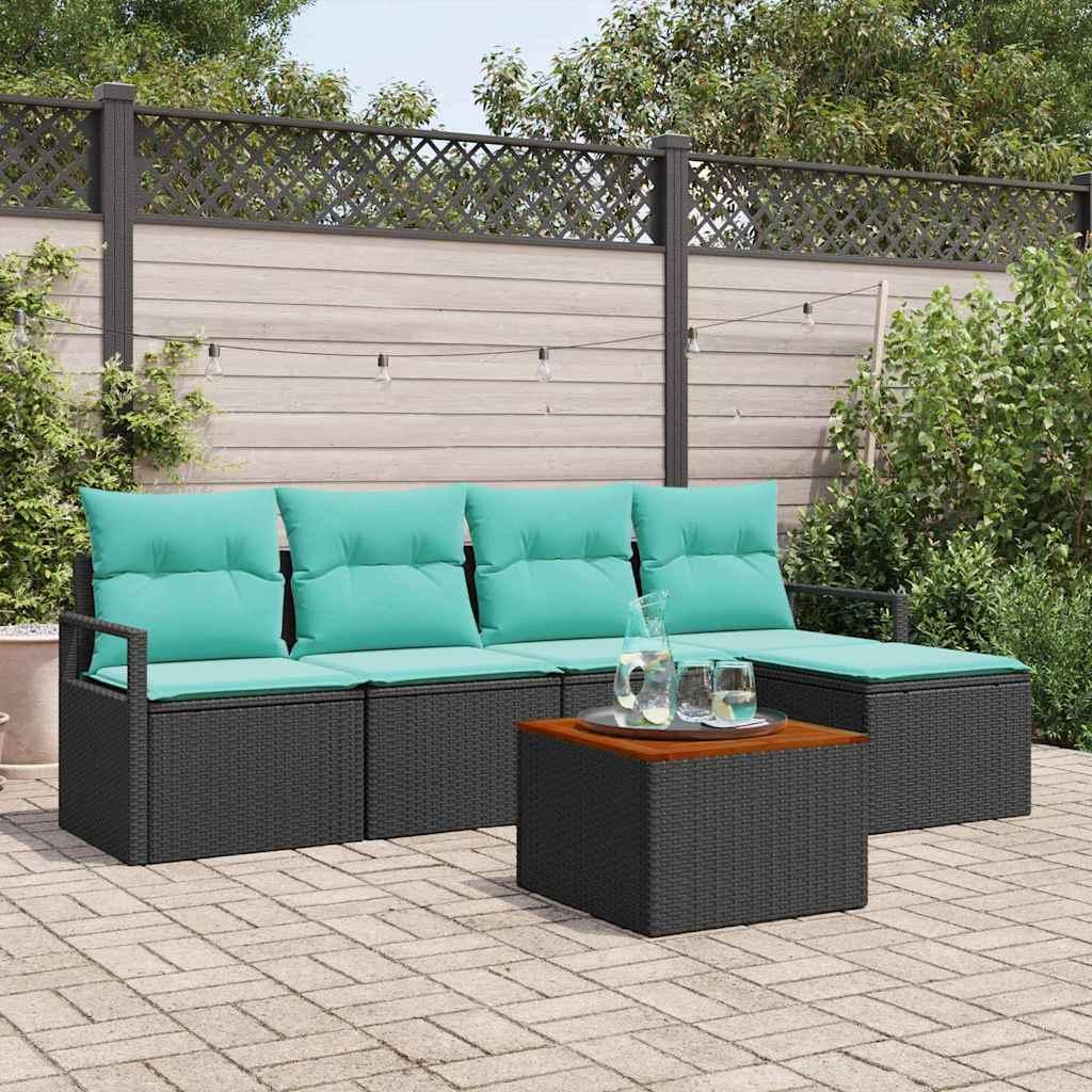Havesofa Sæt med pude 6 stk Sort polyrattan