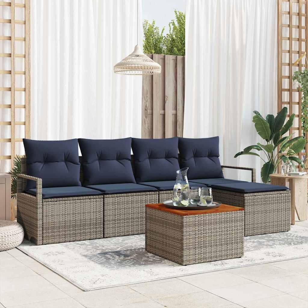 Havesofa Sæt med pude 6 stk Grå polyrattan