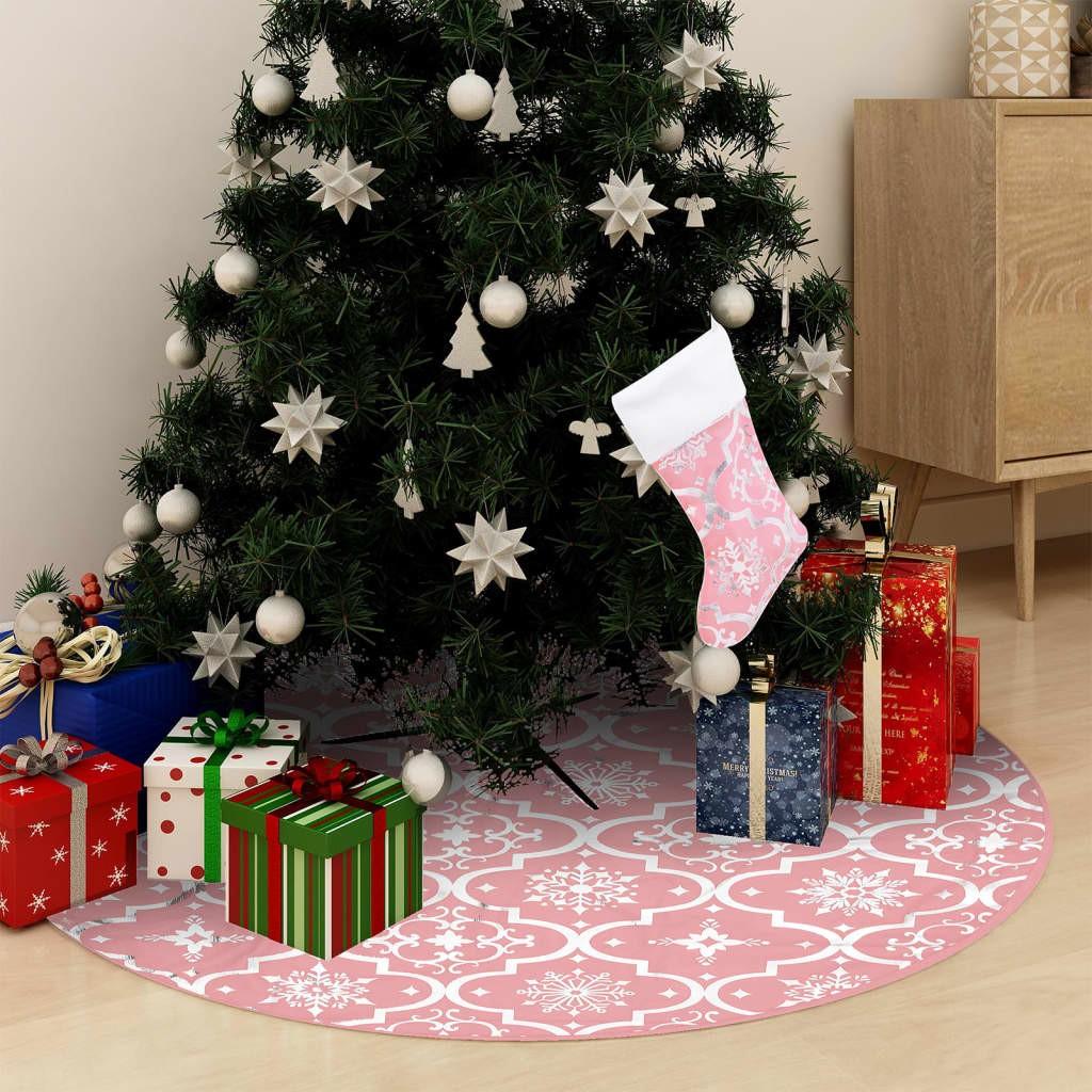 Luksuriøs skjuler til juletræsfod med julesok 150 cm stof pink