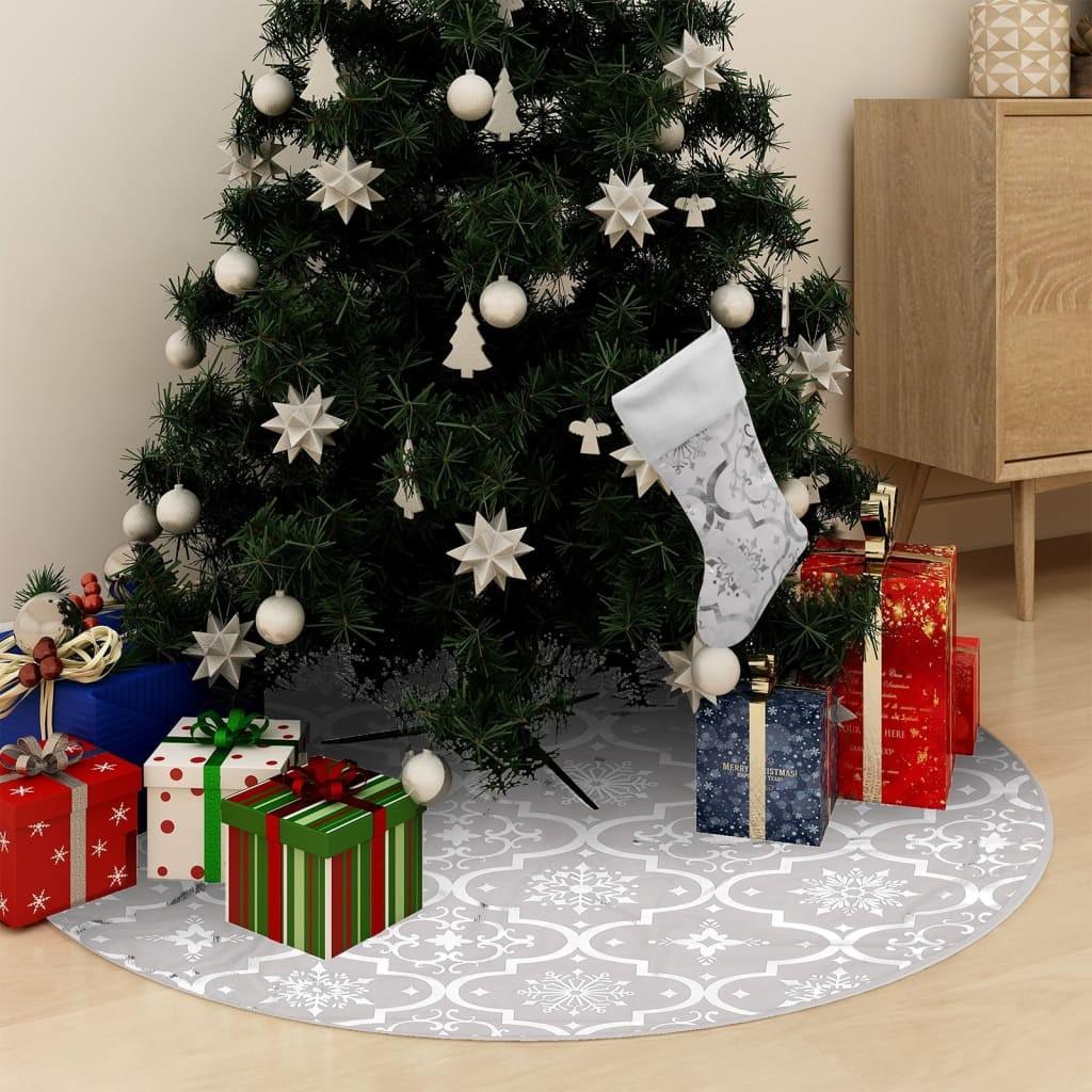 Luksuriøs skjuler til juletræsfod med julesok 90 cm stof hvid