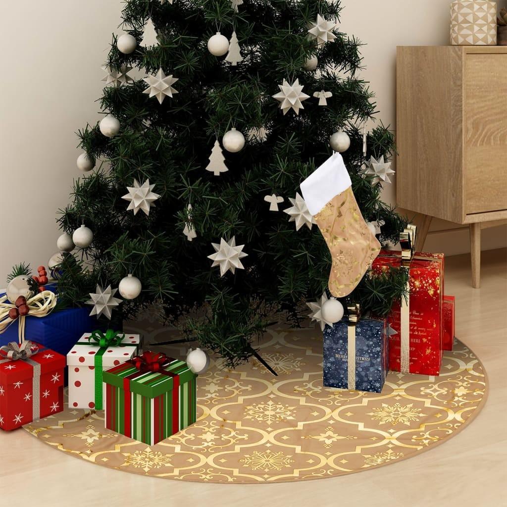 Luksuriøs skjuler til juletræsfod med julesok 90 cm stof gul